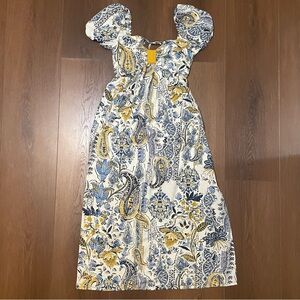 Blue and Yellow Puff Sleeve Dress